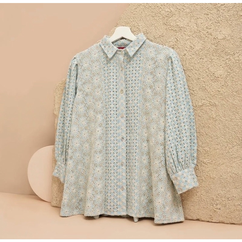 Benang Jarum Buttonscarves Raya Collection 2022 Sienna Shirt Blue