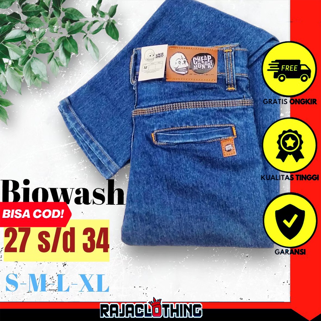 RCL - Celana Jeans Biowash Panjang Pria Slim Fit Saku Bobok Denim S.M.L.XL 27 s/d 34 Big Size Saku Bobok