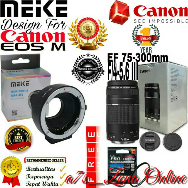 Lensa Tele Canon EF 75-300mm F/4-5.6 III Paket Auto Fokus