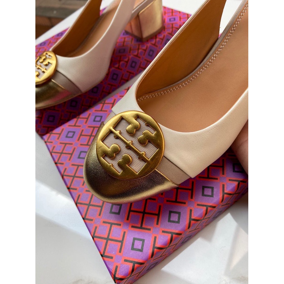 Tory Burch classic metal stitching round buckle sandals high heels