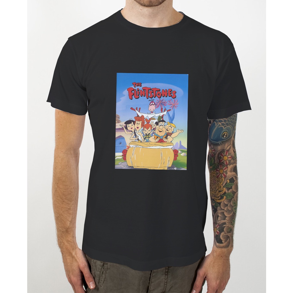 Kaos T-Shirt  Hitam  Film Jadul The Flinstones