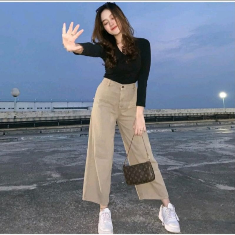 HIGH WAIST KULOT POLOS HITAM DAN PUTIH-1