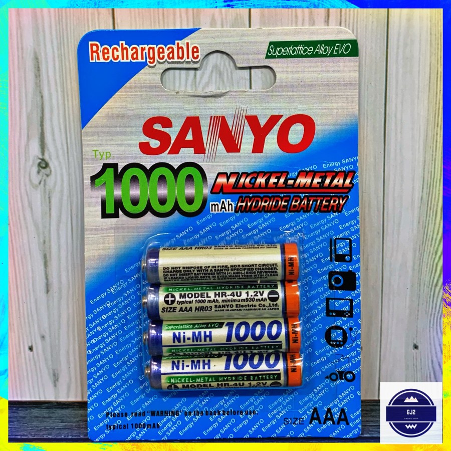 Baterai Charger SANYO 1000Mah AAA 1.2V - Batre Cas A3 Sanyo 1100mah isi 4 - Battery Recharger SANYO