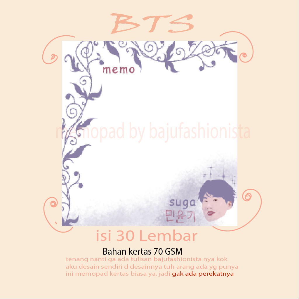 

MEMOPAD SUGA MEMO MEMBER bts KERTAS MEMO KPOP DESAIN MEMO SUGA BTS