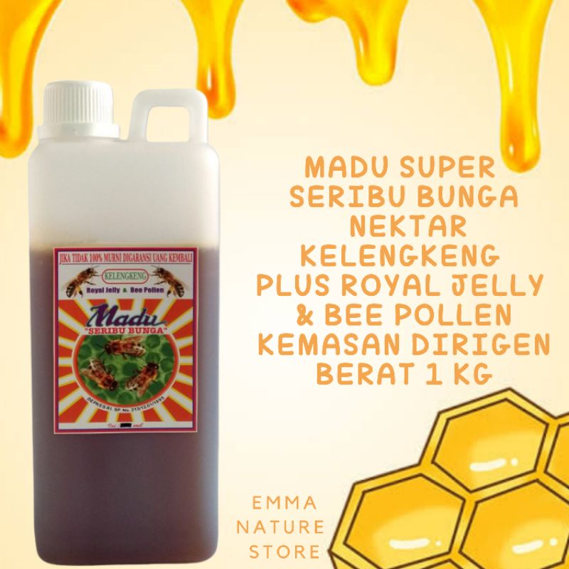 Madu Kelengkeng Plus Royal Jelly Bee Pollen Seribu Bunga Jerigen 1 Kg