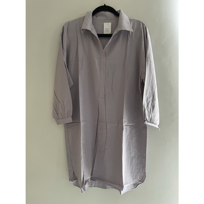 Dress shirt oversize v neck katun uniqlo basic casual - Ash lilac