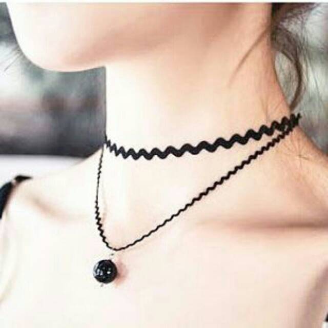 Black Double Black Pearl Zigzag Choker Necklace | Kalung Handmade Premium Collection