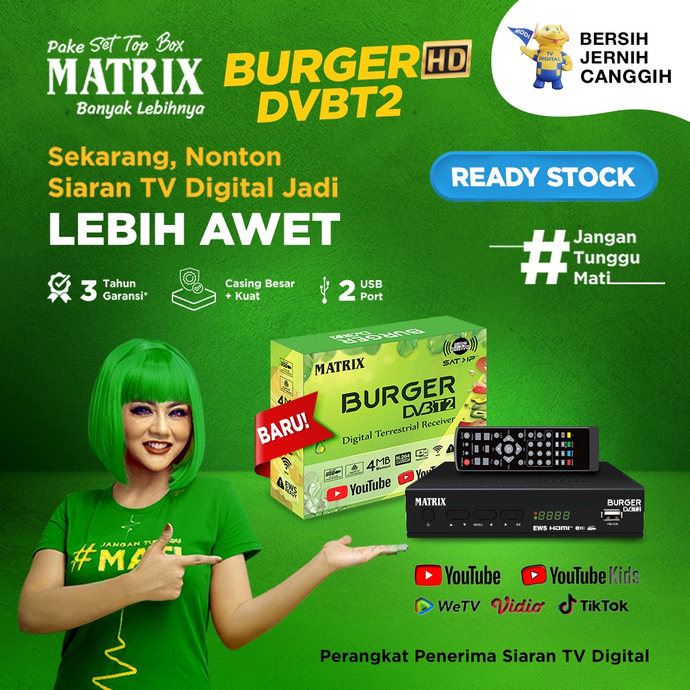 Jual STB Matrix Burger Hijau Set Top Box Tv Digital Matrix Apple DVB T2