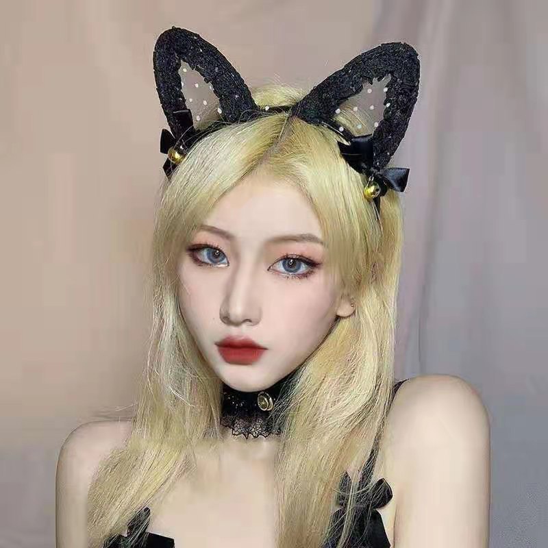 Bando Kucing Renda Pita Lonceng Cosplay Kitty Lace Ribbon Bell Headband 8370