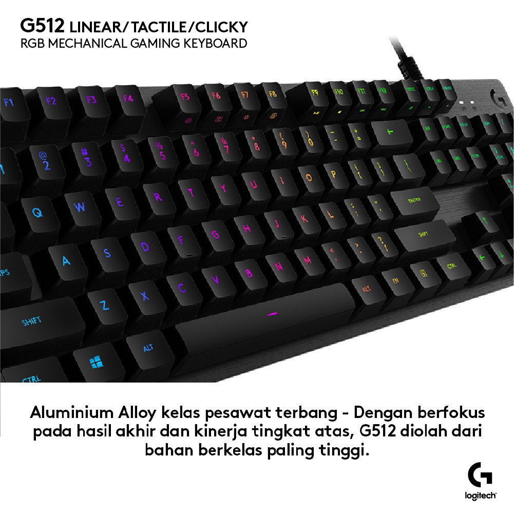 Logitech G512 Keyboard Gaming Mechanical RGB Lighting - Clickly Blue-7