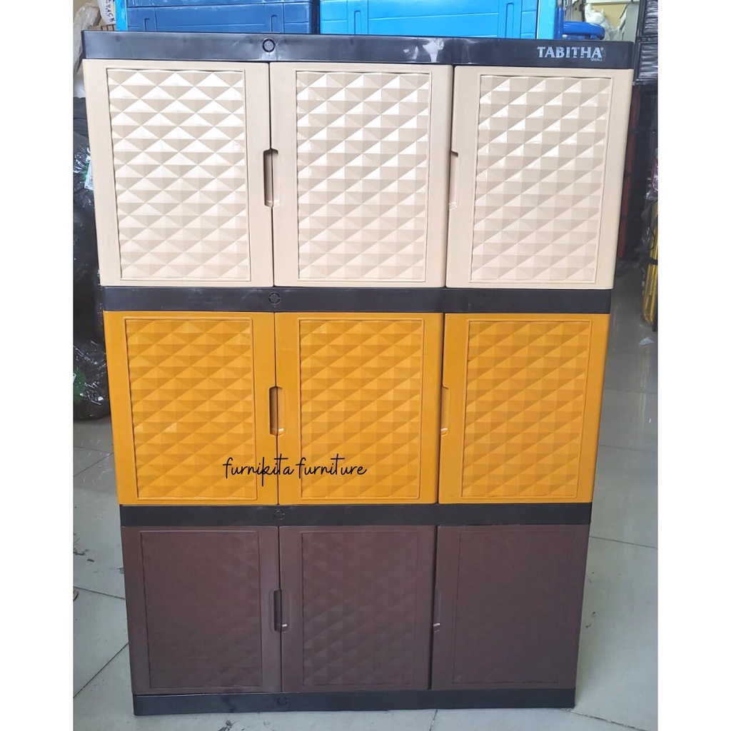 TABITHA - LEMARI PLASTIK 3 PINTU SUSUN 3 / MEJA TV PLASTIK RAK TV SERBAGUNA