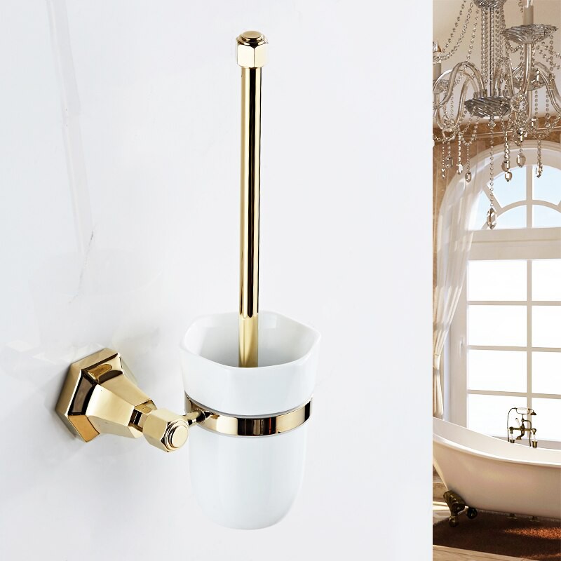 Toilet Brush Holders European Brass Gold Plated Bathroom Products