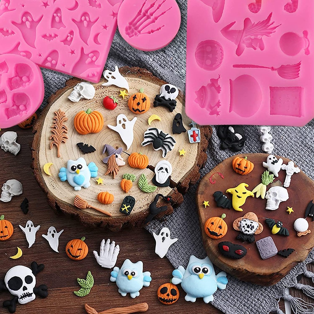 (house2020) 7pcs Cetakan Kue / Coklat / Fondant Bentuk Labu Halloween Bahan Silikon Anti Lengket Tahan Panas DIY