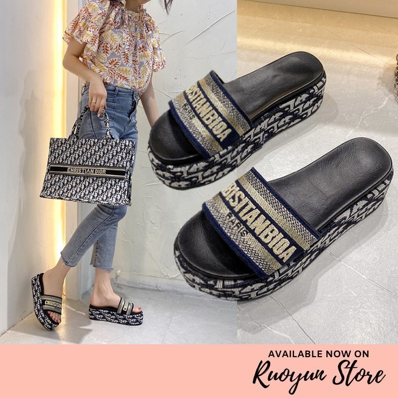 RYX - Chbisitanbioa Embroidered Sendal Wedges Fashion Casual - Ori Import