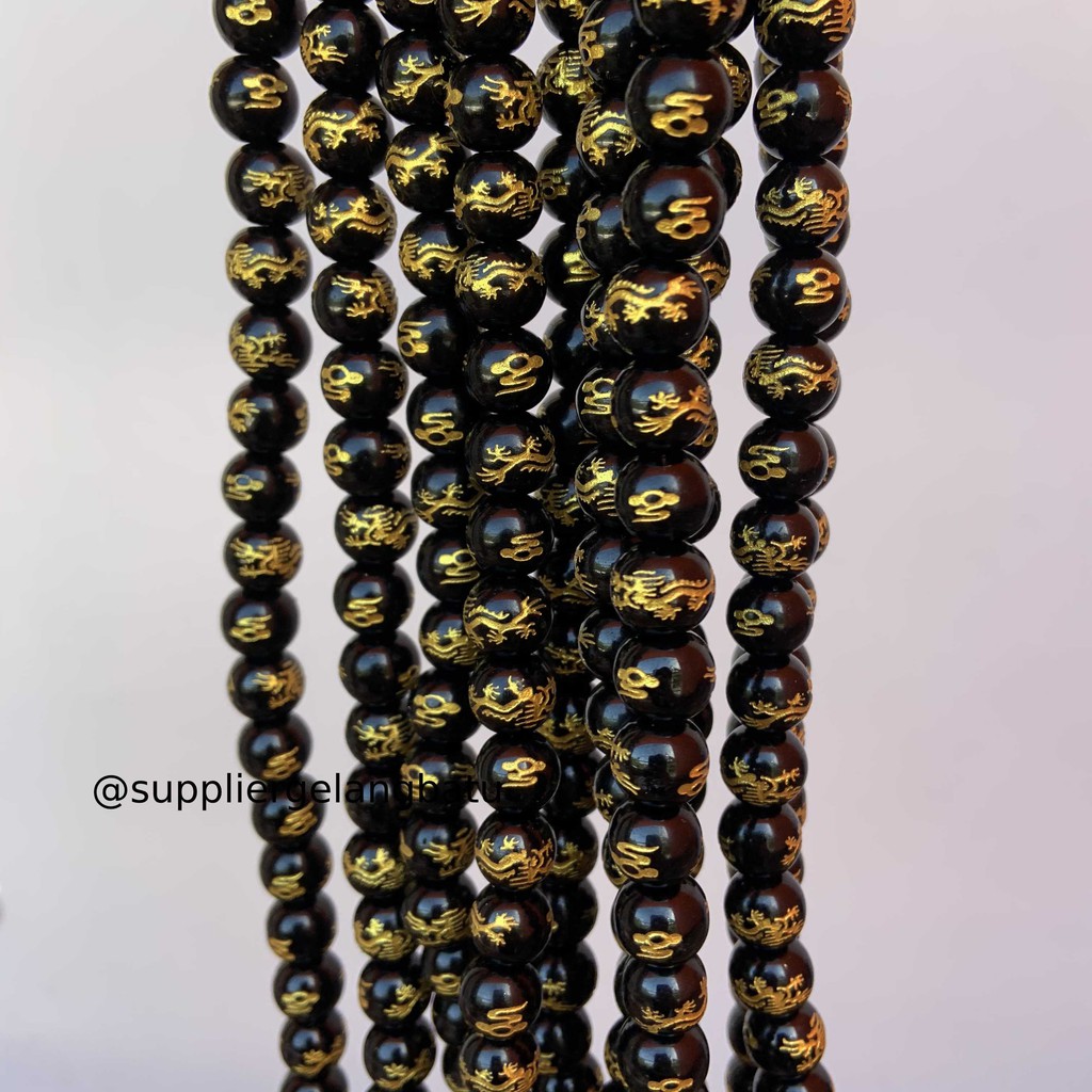 renceng batu hitam naga bead black gold 10mm kalung gelang dragon bead