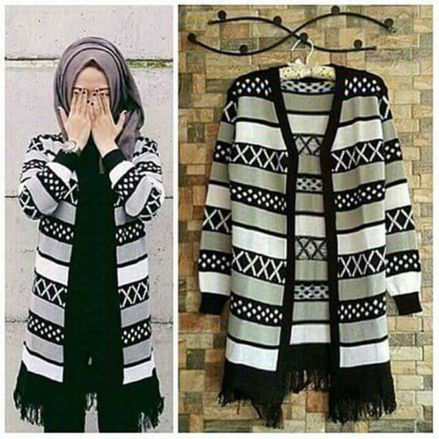 Cardigan Wanita Rajut Halus Long HINATA CARDY TRIBAL / Cardigan Rajut Wanita / Cardigab Rjut Motif