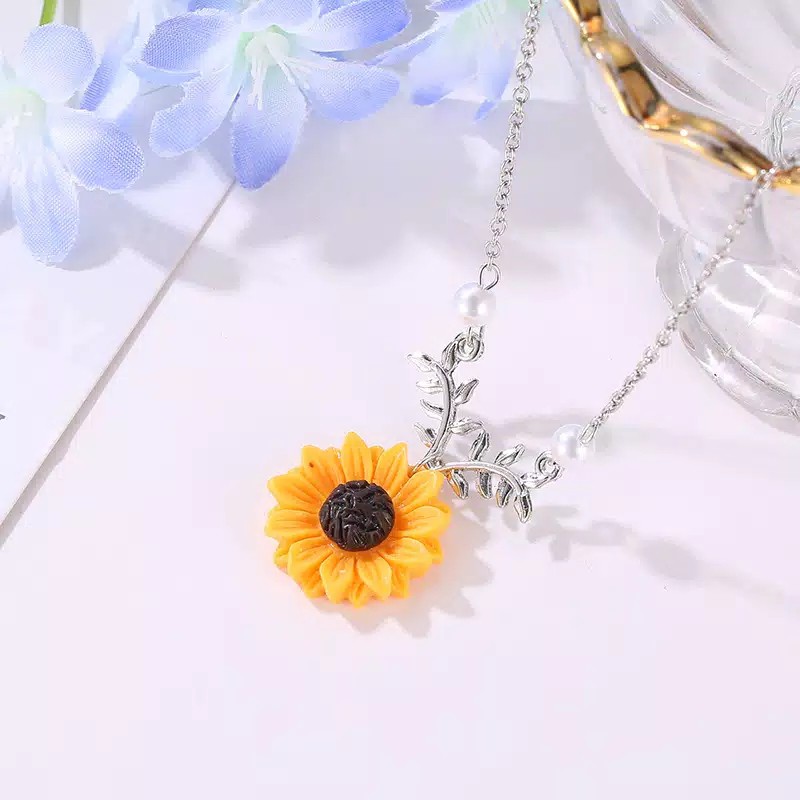 Kalung Bunga Matahari Liontin Sunflower Full color Rantai Panjang Feminim Korean Fashion Style