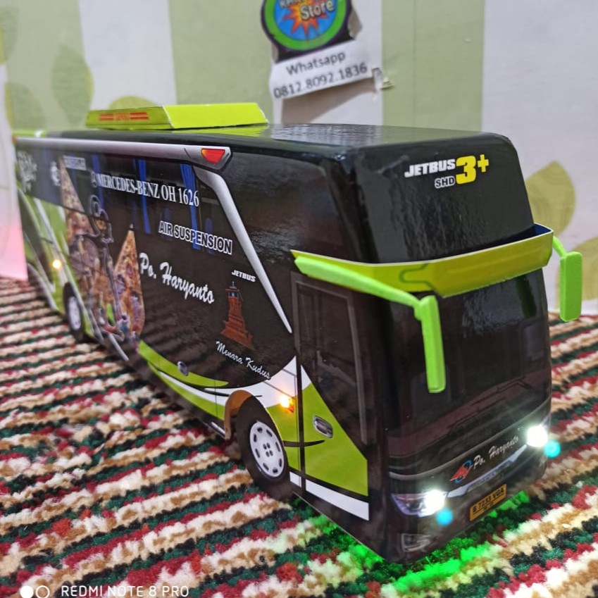 miniatur Bus bis / mainan bus bis Haryanto Jetbus 3 Liivery Wayang Gunungan + Lampu