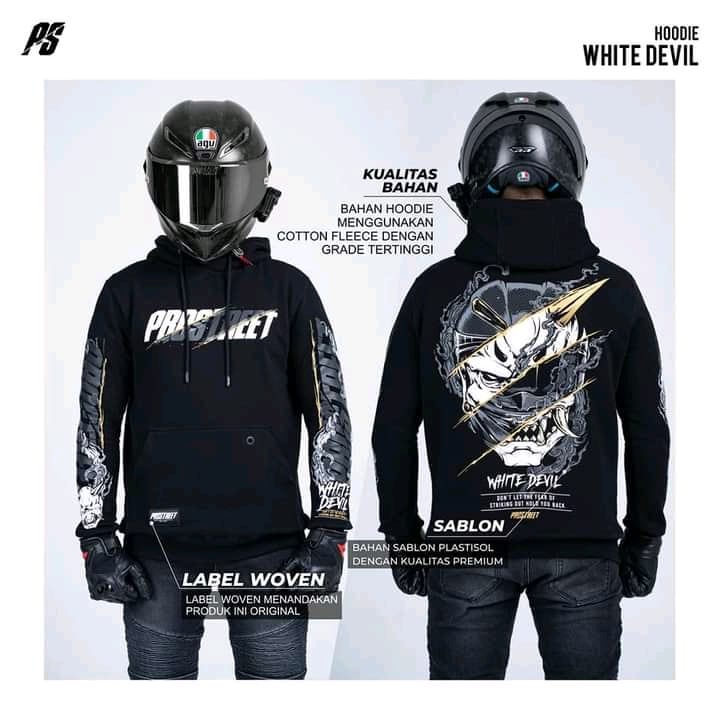 Free Stiker Jaket HOODIE Pria/ WHITE DEVIL /ORIGINAL