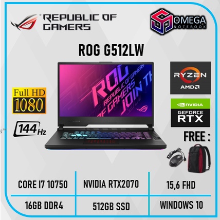 ASUS ROG STRIX 15 G512LW I7 10750 16GB 512SSD RTX2070 8GB W10 15.6FHD 144Hz