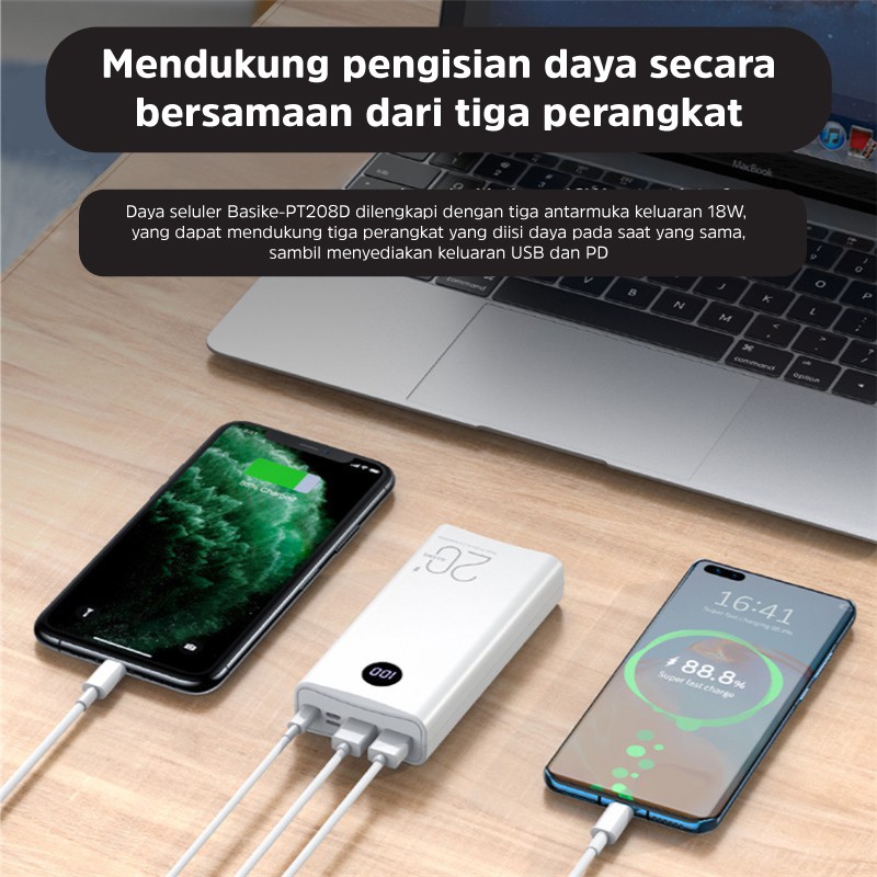 Powerbank 20000 mah 22.5W QC 3.0 PD 18W Power Bank Fast Charging Mini Murah Iphone LED Xiaomi Vivo BASIKE-3