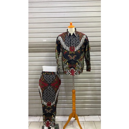 Rok batik wanita set Kemeja batik furing lengan panjang pria