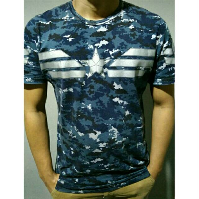 Kaos Superhero Kapten Amerika Marine Camo