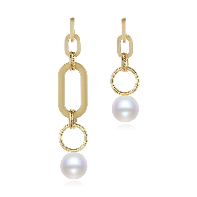 LRC Anting Tusuk  Fashion Gold Alloy Pearl And Diamond Earrings F40671