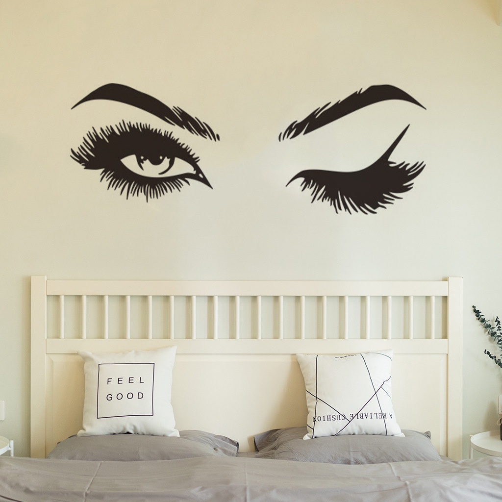 3d Fashion Bulu Mata Bros Rumah Hias Pretty Eyelashes Eyes Wall Decal Untuk Kamar Tidur Cewek Ruang Tamu Stiker Wallpaper Dekorasi Rumah Wanita Kecantikan Stiker Dinding DIY Wall Decal