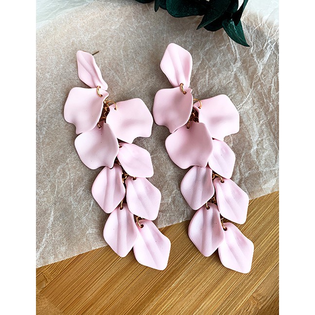 LRC Anting Tusuk Fashion Alloy Resin Leaves Tassel Earrings F91351