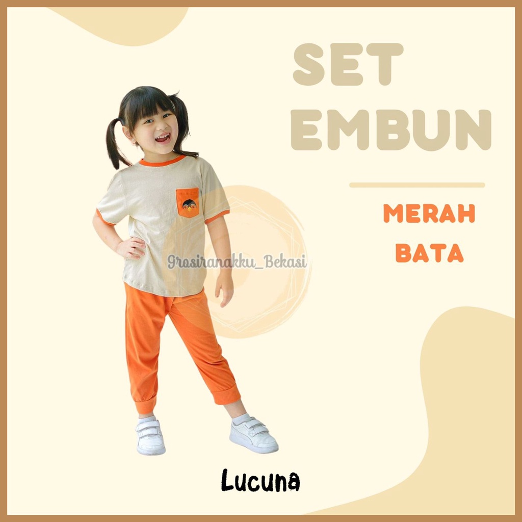 Setelan Anak Unisex Embun Lucuna Warna Merah Bata Size 1-5 Thn