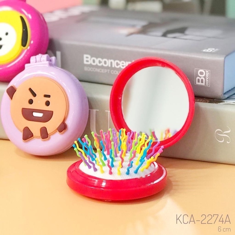 sisir + cermin lipat bt21 kpop bts sisir bulat cermin bulat travel otomatis