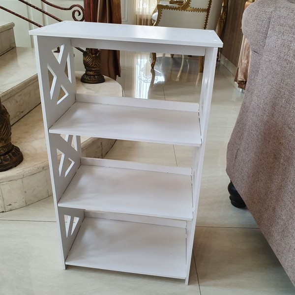 ES Rak buku rak ruang tamu serbaguna tingkat 4 susun 2 warna putih hitam 2 ukuran