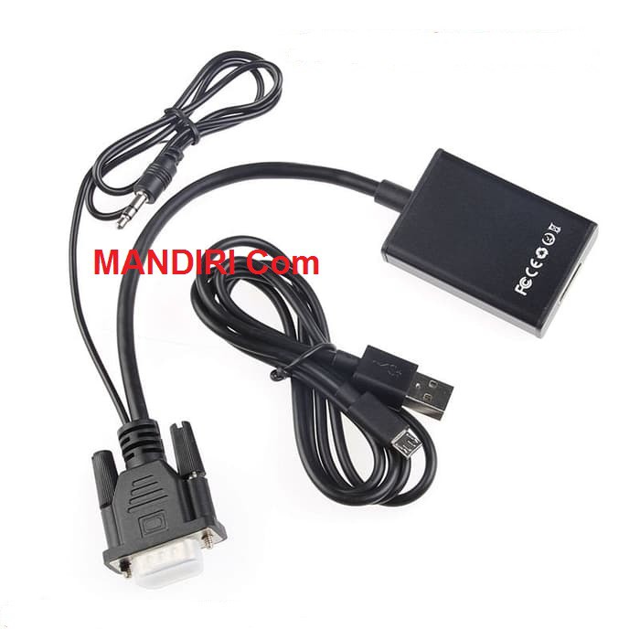 VGA To HDMI Adapter &amp; USB Audio HDTV Video Cable Converter - Hitam