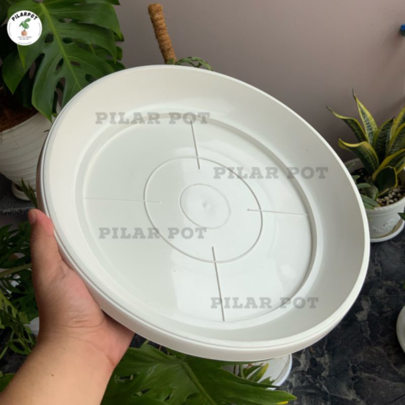 tatakan alas pot bunga 40 putih diameter 36cm untuk pot 40cm - PUTIH