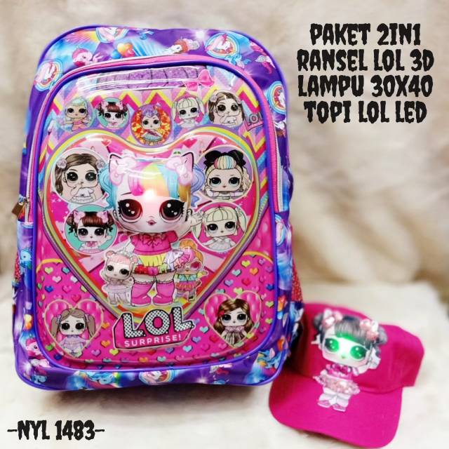 &quot;aurabagss&quot; - Beli 1 Dapat 2 Tas Anak Set 2 In 1 Tas Ransel Anak Perempuan LOL LED Backpack Anak Perempuan Terbaru Keren