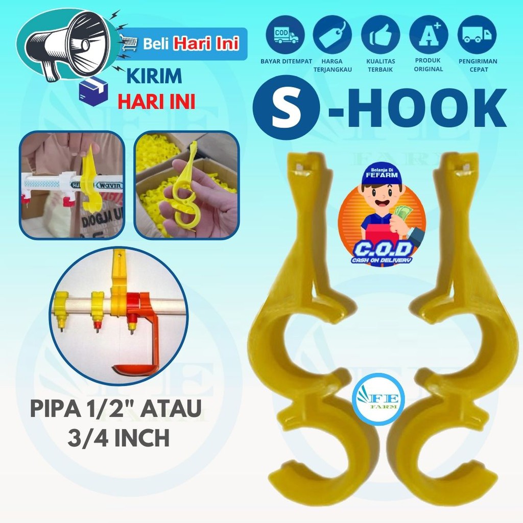 S-Hook Shook S-Hanger Shanger Gantungan Pipa Kandang Ayam Nipple FEFARM