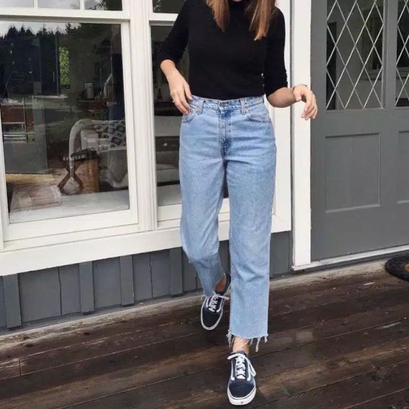 Celana Boyfriend model suwir | Celana jeans Wanita kekinian | Boyfren polos suwir