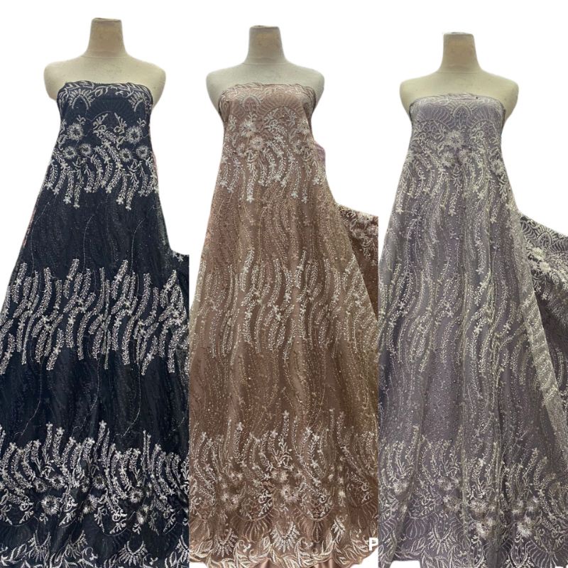 TILE MUTIARA GLITERRY RAMBAT. BAHAN BLOUSE/KEBAYA GAUN