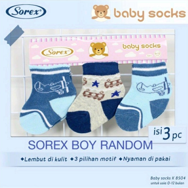 3 Pasang Kaos Kaki Bayi Sorex 0-12 Bulan Kaos Kaki Baby Newborn Shoes Lembut Sorex Baby Socks