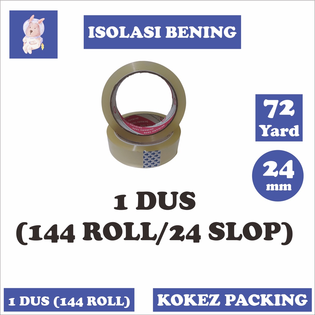 

(1 DUS ISI 144 ROLL) Solasi / Isolasi / Solatip Bening 1 INCH (24 mm x 72 Yard)