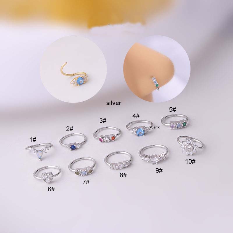 1pc Anting Tindik Hidung Tanpa Kunci Bentuk Hoop 8mm 20gauge Bahan Tembaga Hias Zircon