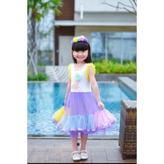 dres anak yunicorn gaun anak yunikorn dres anak murah dres pelangi dres anak korea