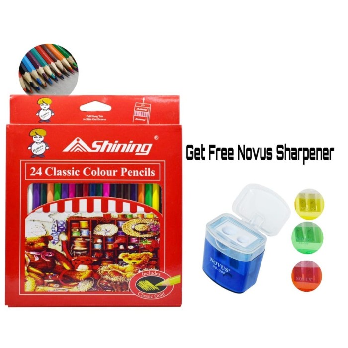 

WARNAPENSIL- SHINING PENSIL WARNA 24 WARNA BONUS SERUTAN 2 LUBANG NOVUS -PENSIL WARNA