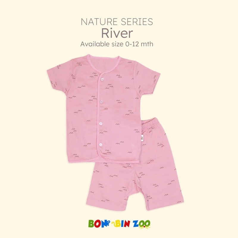 Bonbinzoo Nature Series - Setelan Baju Pendek Kancing Depan Celana Pendek 0 Bulan - 3 Tahun SNI