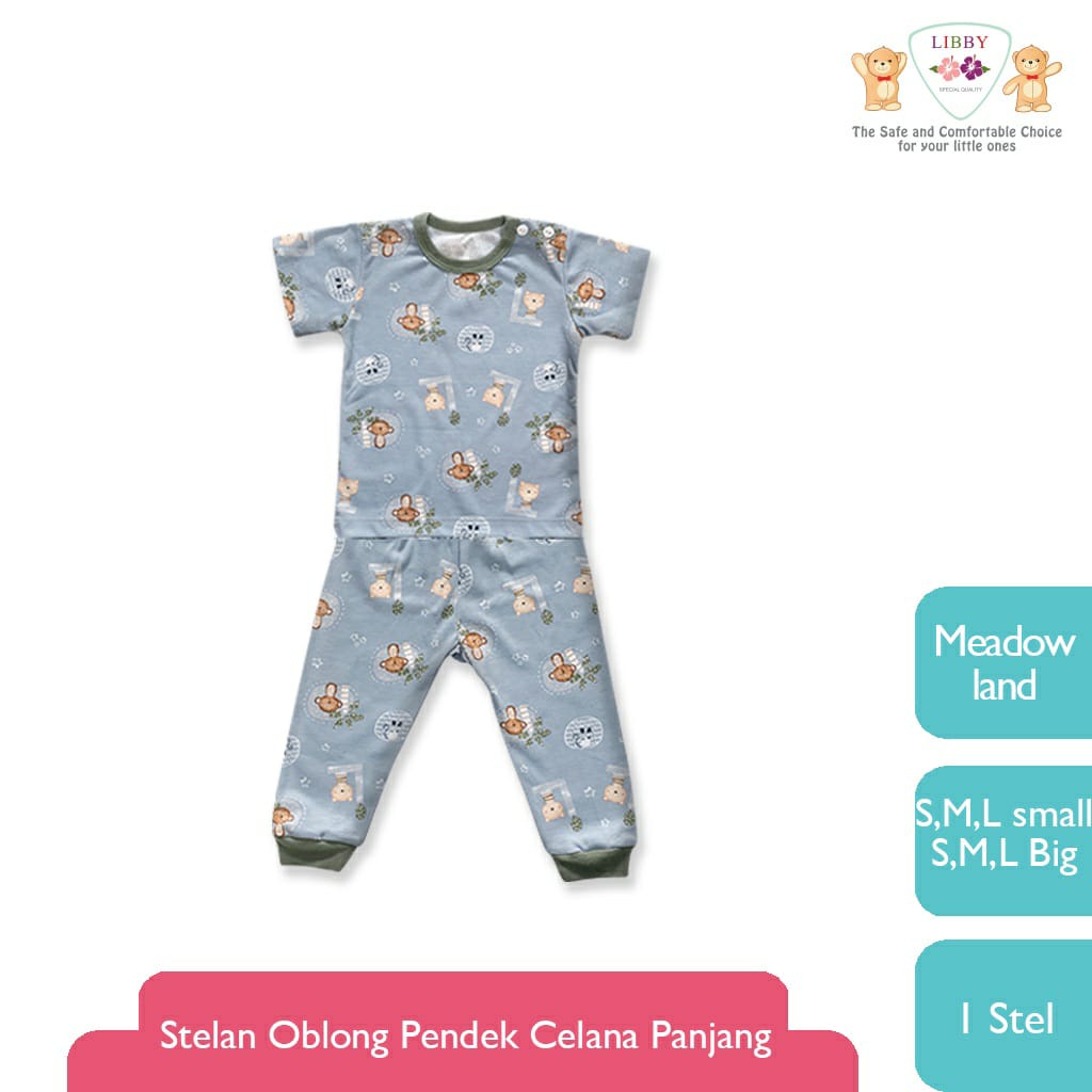 Libby Stelan Oblong Baju Pendek &amp; Celana Panjang Meadow Land Series (Satu Set isi 3Pcs)