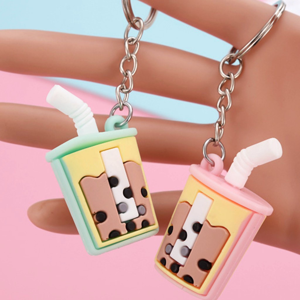 GANTUNGAN KUNCI TAS MOBIL MOTOR CHARACTER UNIK KEYCHAIN 3D MINI BAHAN PVC KARET LUCU GANCI KARAKTER BOBA FOOD CACTUS-BOBA STRAW GREEN