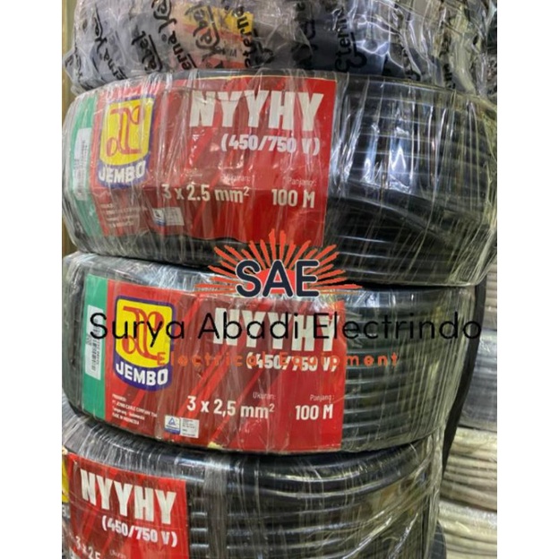 Kabel NYYHY 3x2,5 merk jembo @100mtr