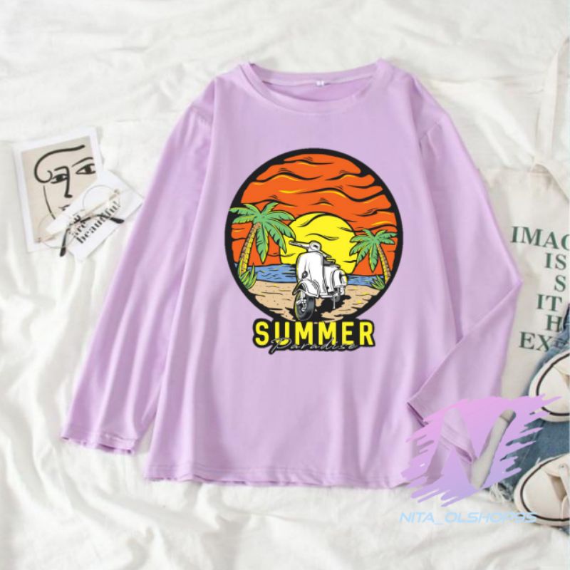 kaos summer kaos anak lengan panjang animasi Vespa pantai