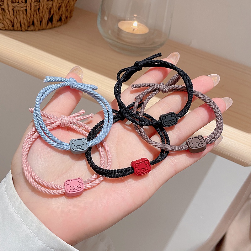 Gelang Tali Rambut Fungsi Ganda Desain Babi Gaya Korea Untuk Pasangan-5